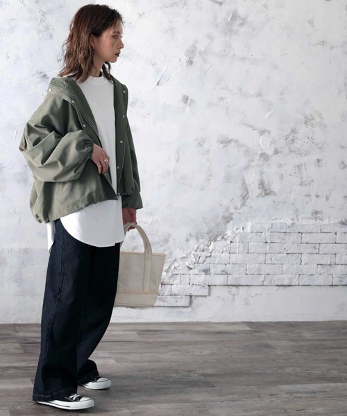 classicalelf(クラシカルエルフ)の「ぽってり袖の愛されシルエット。春まで使えるミドル丈ボリュームスリーブマウンテンパーカー(マウンテンパーカー・レディース・ブラック/ベージュ/カーキ/ピンク/キャメル/グリーン・MEDIUM/LARGE/X-LARGE)」の12枚目の写真