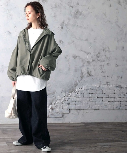 classicalelf(クラシカルエルフ)の「ぽってり袖の愛されシルエット。春まで使えるミドル丈ボリュームスリーブマウンテンパーカー(マウンテンパーカー・レディース・ブラック/ベージュ/カーキ/ピンク/キャメル/グリーン・MEDIUM/LARGE/X-LARGE)」の13枚目の写真