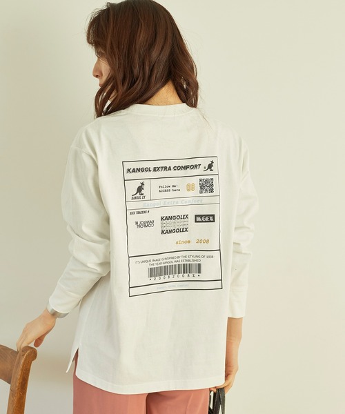 KANGOL EXTRA COMFORT（カンゴールエクストラコンフォート）の「バックプリントロゴ　ロングTシャツ（Tシャツ/カットソー・レディース・ライトベージュ/クリーム/ブラック/オフホワイト・M/L/LL）」の2枚目の写真