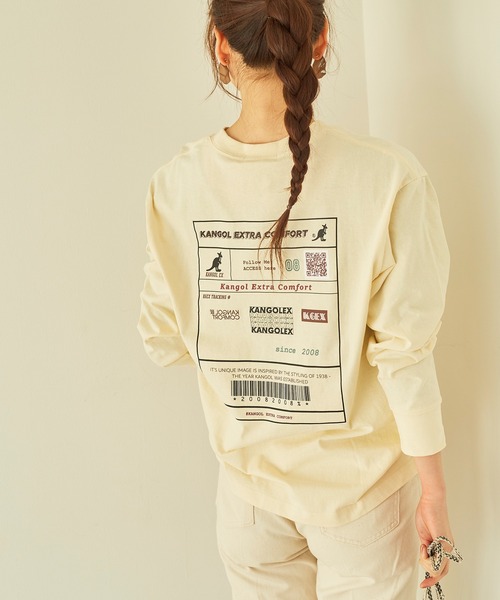 KANGOL EXTRA COMFORT（カンゴールエクストラコンフォート）の「バックプリントロゴ　ロングTシャツ（Tシャツ/カットソー・レディース・ライトベージュ/クリーム/ブラック/オフホワイト・M/L/LL）」の4枚目の写真