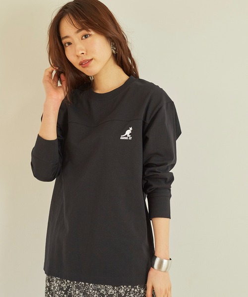 KANGOL EXTRA COMFORT（カンゴールエクストラコンフォート）の「バックプリントロゴ　ロングTシャツ（Tシャツ/カットソー・レディース・ライトベージュ/クリーム/ブラック/オフホワイト・M/L/LL）」の3枚目の写真