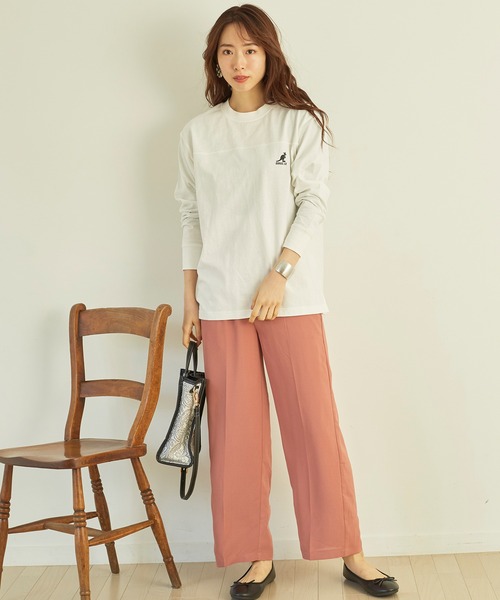 KANGOL EXTRA COMFORT（カンゴールエクストラコンフォート）の「バックプリントロゴ　ロングTシャツ（Tシャツ/カットソー・レディース・ライトベージュ/クリーム/ブラック/オフホワイト・M/L/LL）」の10枚目の写真