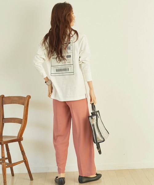 KANGOL EXTRA COMFORT（カンゴールエクストラコンフォート）の「バックプリントロゴ　ロングTシャツ（Tシャツ/カットソー・レディース・ライトベージュ/クリーム/ブラック/オフホワイト・M/L/LL）」の7枚目の写真