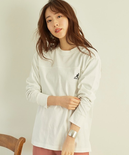 KANGOL EXTRA COMFORT（カンゴールエクストラコンフォート）の「バックプリントロゴ　ロングTシャツ（Tシャツ/カットソー・レディース・ライトベージュ/クリーム/ブラック/オフホワイト・M/L/LL）」の21枚目の写真