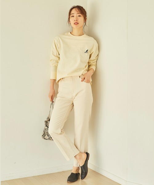 KANGOL EXTRA COMFORT（カンゴールエクストラコンフォート）の「バックプリントロゴ　ロングTシャツ（Tシャツ/カットソー・レディース・ライトベージュ/クリーム/ブラック/オフホワイト・M/L/LL）」の8枚目の写真