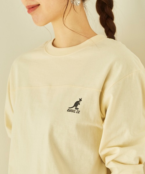 KANGOL EXTRA COMFORT（カンゴールエクストラコンフォート）の「バックプリントロゴ　ロングTシャツ（Tシャツ/カットソー・レディース・ライトベージュ/クリーム/ブラック/オフホワイト・M/L/LL）」の14枚目の写真