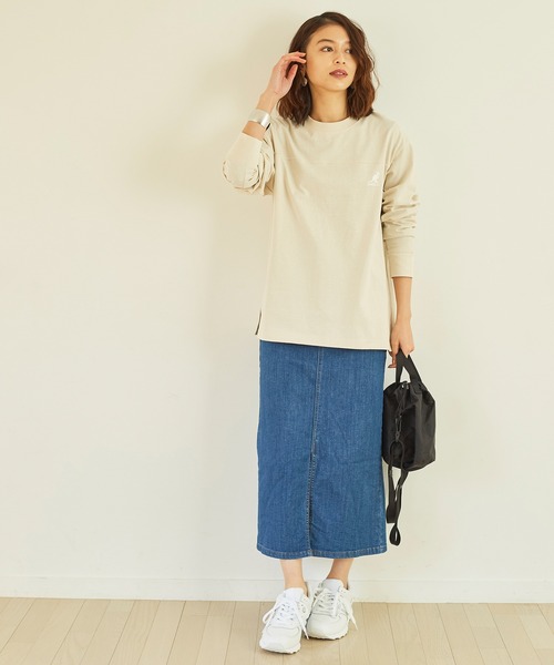 KANGOL EXTRA COMFORT（カンゴールエクストラコンフォート）の「バックプリントロゴ　ロングTシャツ（Tシャツ/カットソー・レディース・ライトベージュ/クリーム/ブラック/オフホワイト・M/L/LL）」の6枚目の写真