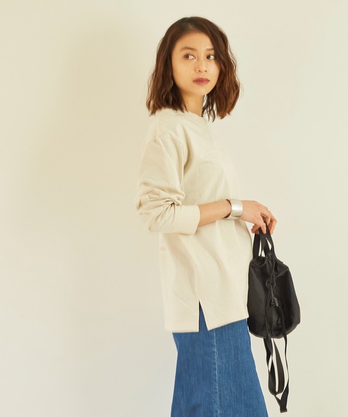 KANGOL EXTRA COMFORT（カンゴールエクストラコンフォート）の「バックプリントロゴ　ロングTシャツ（Tシャツ/カットソー・レディース・ライトベージュ/クリーム/ブラック/オフホワイト・M/L/LL）」の20枚目の写真
