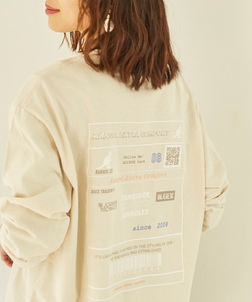 KANGOL EXTRA COMFORT（カンゴールエクストラコンフォート）の「バックプリントロゴ　ロングTシャツ（Tシャツ/カットソー・レディース・ライトベージュ/クリーム/ブラック/オフホワイト・M/L/LL）」の9枚目の写真