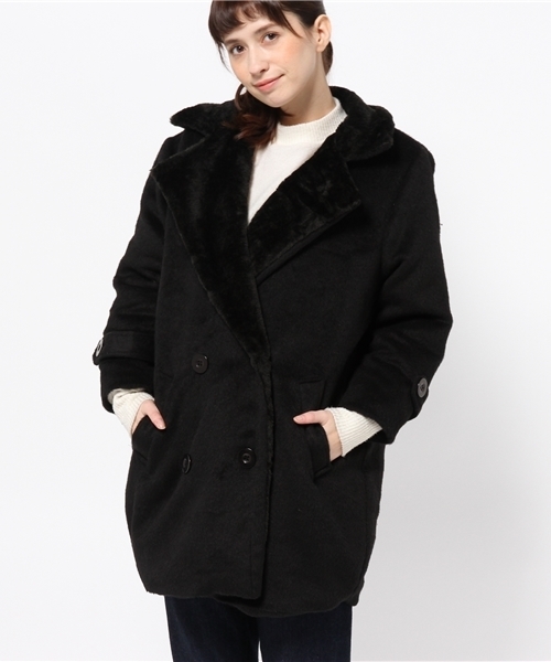 WEGO（ウィゴー）の「WEGO/ファーカラーチェスターコート（チェスターコート・レディース・ブラック/ベージュ・FREE）」の2枚目の写真