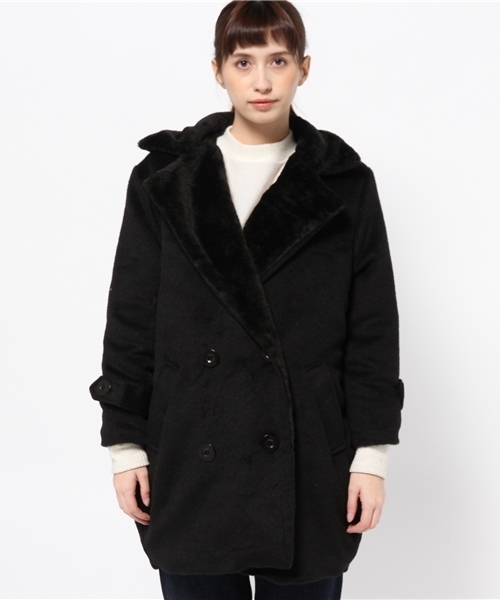 WEGO（ウィゴー）の「WEGO/ファーカラーチェスターコート（チェスターコート・レディース・ブラック/ベージュ・FREE）」の7枚目の写真