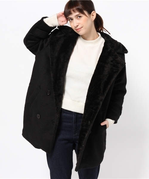 WEGO（ウィゴー）の「WEGO/ファーカラーチェスターコート（チェスターコート・レディース・ブラック/ベージュ・FREE）」の10枚目の写真