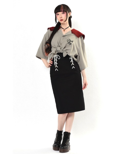 レア✨ミルクボーイ ストライプ セーラー シャツ ブラウス 男女兼用 水色 MILKBOY（ミルクボーイ）の「CAT STRIPE SHIRTS（シャツ