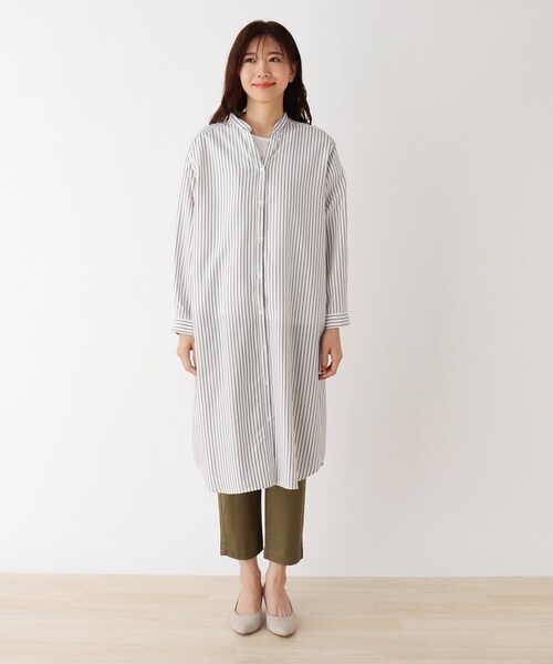 SHOO・LA・RUE（シューラルー）の「◆セルロースバンドカラーワンピース（ワンピース・レディース・カーキ/サンドベージュ/ブラック系2/ネイビー系2・02/03/04/05）」の5枚目の写真