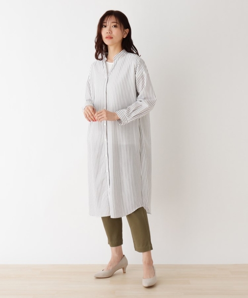 SHOO・LA・RUE（シューラルー）の「◆セルロースバンドカラーワンピース（ワンピース・レディース・カーキ/サンドベージュ/ブラック系2/ネイビー系2・02/03/04/05）」の14枚目の写真