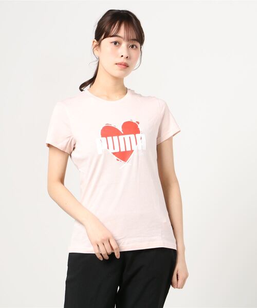 PUMA（プーマ）の「プーマ PUMA HEART Tシャツ（Tシャツ/カットソー・レディース・ホワイト/ブラック/ベビーピンク・L/M/S/XL）」の3枚目の写真
