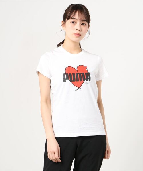 PUMA（プーマ）の「プーマ PUMA HEART Tシャツ（Tシャツ/カットソー・レディース・ホワイト/ブラック/ベビーピンク・L/M/S/XL）」の2枚目の写真
