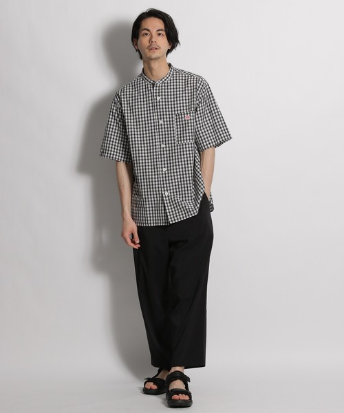 こ*ち様 ダントン バンドカラー コットン 半袖シャツ　ブラック DANTON（ダントン）の「【DANTON(ダントン)】バンドカラー半袖