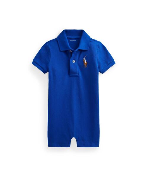POLO RALPH LAUREN CHILDRENSWEAR(ポロ ラルフ ローレン チルドレンズウェア)の「Big Pony コットン メッシュ ポロ ショートオール(ロンパース・キッズ・ブルー・9M/6M/12M/3M)」の1枚目の写真