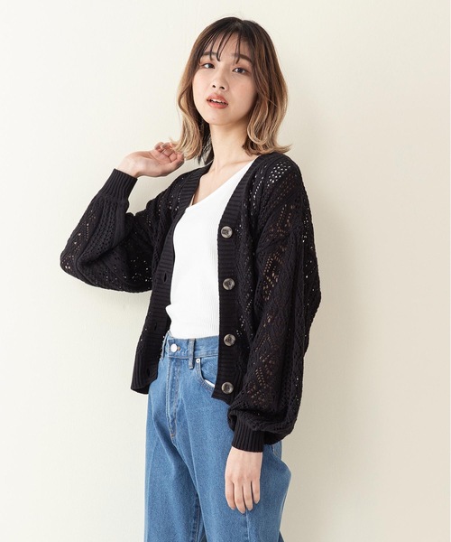 INNOCENT BLUE（イノセントブルー）の「【innocent blue/イノセントブルー】透かし柄  かぎ針編　Ｖネックカーデガン　ボリュームスリーブ　ドロップショルダー（カーディガン/ボレロ・レディース・ブルー/ライトグリーン/アイボリー/ブラック/ライトブラウン/ライトベージュ・MEDIUM）」の18枚目の写真