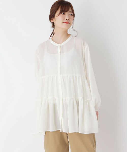 pink adobe（ピンクアドベ）の「◆【M-L】エアリーガーゼ　ティアードブラウス（シャツ/ブラウス・レディース・ブラック/オフホワイト/カーキ・40/38）」の2枚目の写真