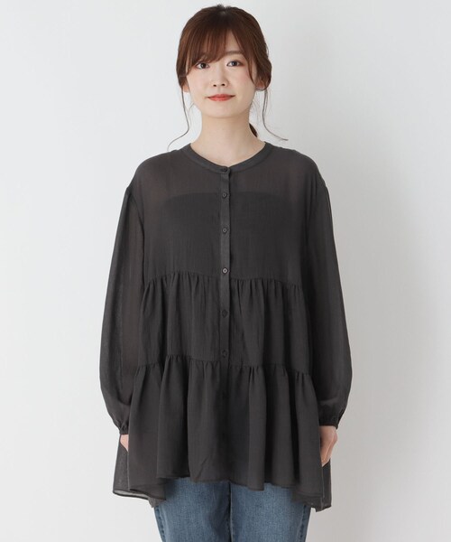 pink adobe（ピンクアドベ）の「◆【M-L】エアリーガーゼ　ティアードブラウス（シャツ/ブラウス・レディース・ブラック/オフホワイト/カーキ・40/38）」の5枚目の写真