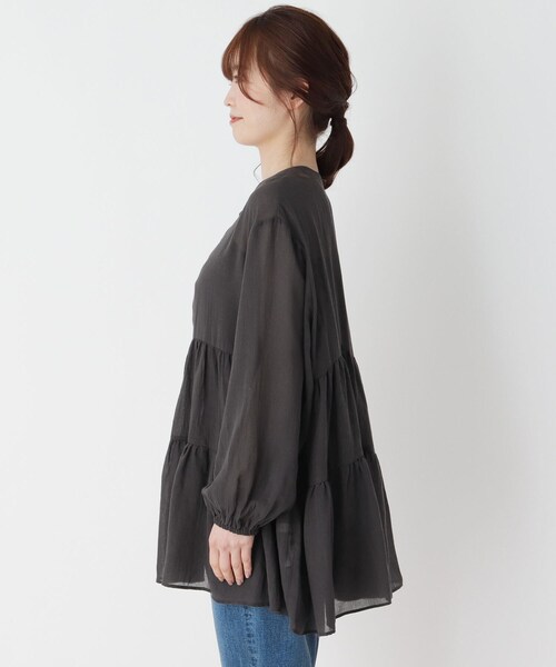 pink adobe（ピンクアドベ）の「◆【M-L】エアリーガーゼ　ティアードブラウス（シャツ/ブラウス・レディース・ブラック/オフホワイト/カーキ・40/38）」の9枚目の写真