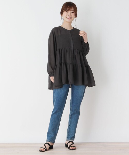 pink adobe（ピンクアドベ）の「◆【M-L】エアリーガーゼ　ティアードブラウス（シャツ/ブラウス・レディース・ブラック/オフホワイト/カーキ・40/38）」の7枚目の写真