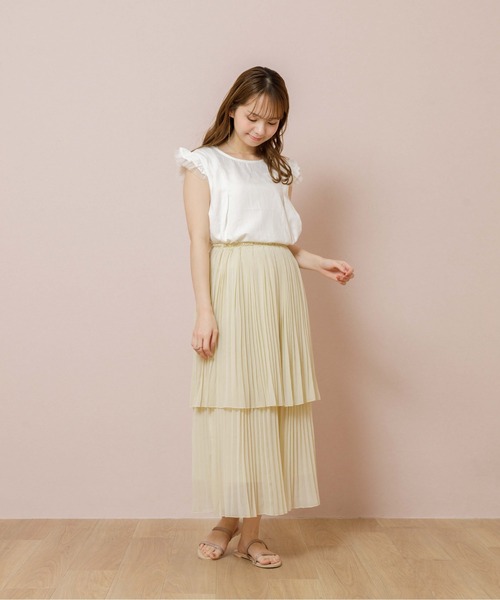 flower（フラワー）の「ダブルプリーツスカート（スカート・レディース・アイボリー/ブラウン・FREE）」の9枚目の写真