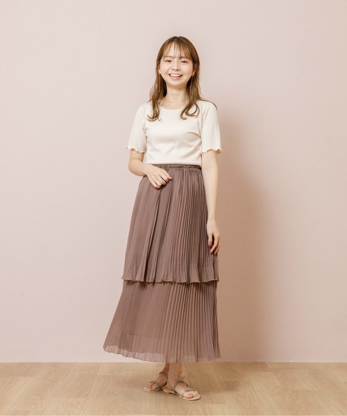flower（フラワー）の「ダブルプリーツスカート（スカート・レディース・アイボリー/ブラウン・FREE）」の8枚目の写真