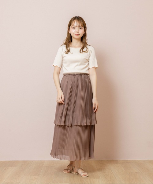 flower（フラワー）の「ダブルプリーツスカート（スカート・レディース・アイボリー/ブラウン・FREE）」の4枚目の写真