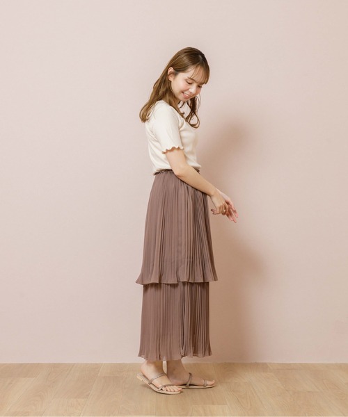 flower（フラワー）の「ダブルプリーツスカート（スカート・レディース・アイボリー/ブラウン・FREE）」の6枚目の写真