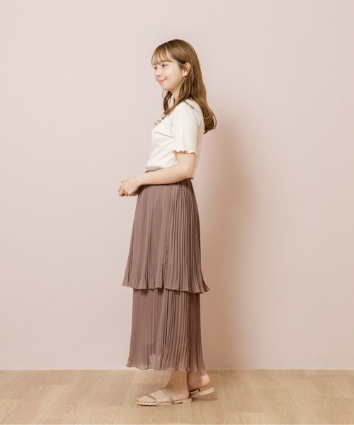 flower（フラワー）の「ダブルプリーツスカート（スカート・レディース・アイボリー/ブラウン・FREE）」の5枚目の写真