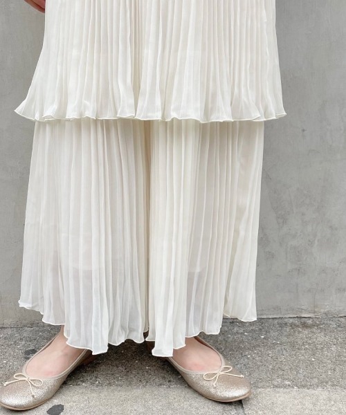 flower（フラワー）の「ダブルプリーツスカート（スカート・レディース・アイボリー/ブラウン・FREE）」の15枚目の写真