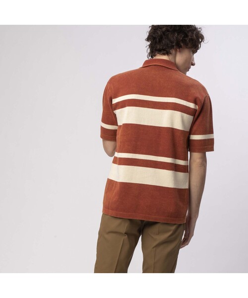 ラコステ クラシック ボーダー ウォッシュド ニットポロシャツ ブラウン ラコステ LACOSTE ウォッシュドニットポロシャツ （ブラウン