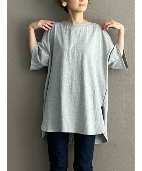 BEARDSLEY(ビアズリー)の「配色ステッチT(Tシャツ/カットソー・レディース・ライトグレー/サックスブルー・FREE)」の2枚目の写真