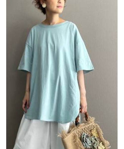 BEARDSLEY(ビアズリー)の「配色ステッチT(Tシャツ/カットソー・レディース・ライトグレー/サックスブルー・FREE)」の9枚目の写真