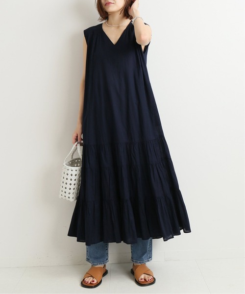 IENA コットンナイロンフォルムワンピース　maison ネイビー　36 中古・古着通販】IENA (イエナ) maison コットンナイロン