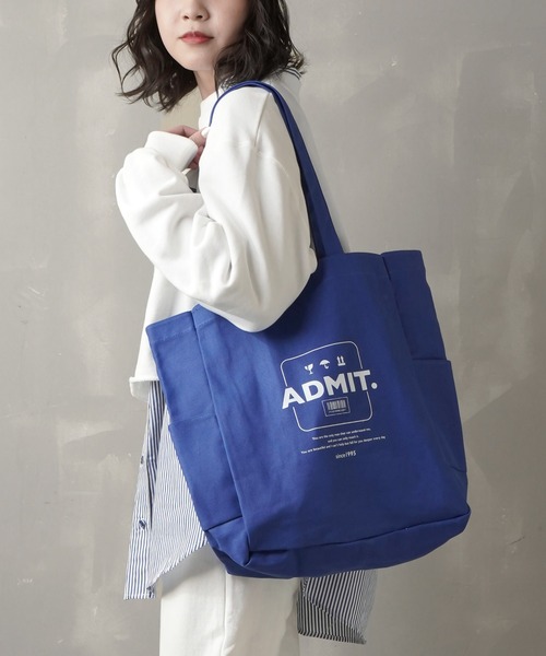 SPINNS(スピンズ)の「ロゴデザインキャンバストートバッグ(トートバッグ・レディース・ホワイト×ブルー/ブルー・ONESIZE)」の2枚目の写真