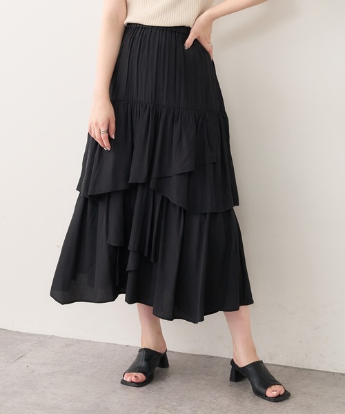 natural couture(ナチュラルクチュール)の「ランダムティアードおしゃれスカート(スカート・レディース・ブラック/アイボリー/モカ・FREE)」の2枚目の写真