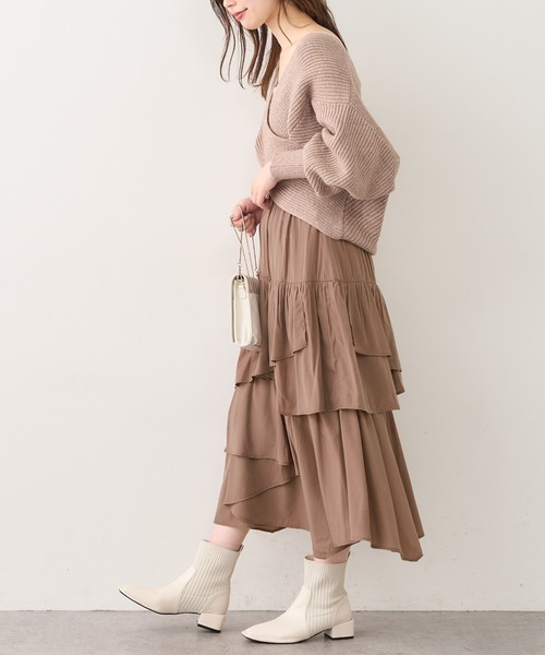 natural couture(ナチュラルクチュール)の「ランダムティアードおしゃれスカート(スカート・レディース・ブラック/アイボリー/モカ・FREE)」の3枚目の写真