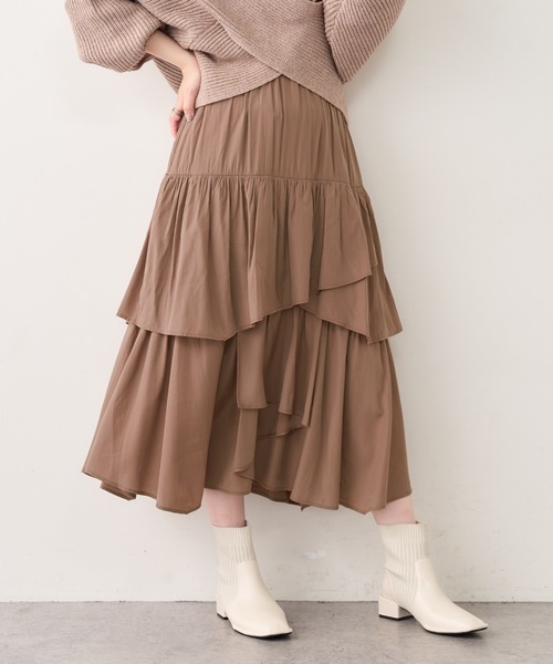 natural couture(ナチュラルクチュール)の「ランダムティアードおしゃれスカート(スカート・レディース・ブラック/アイボリー/モカ・FREE)」の14枚目の写真