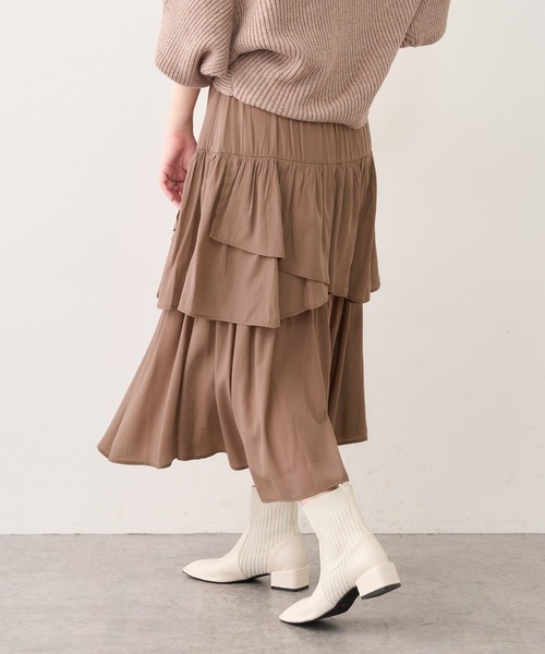 natural couture(ナチュラルクチュール)の「ランダムティアードおしゃれスカート(スカート・レディース・ブラック/アイボリー/モカ・FREE)」の8枚目の写真