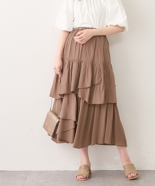 natural couture(ナチュラルクチュール)の「ランダムティアードおしゃれスカート(スカート・レディース・ブラック/アイボリー/モカ・FREE)」の15枚目の写真