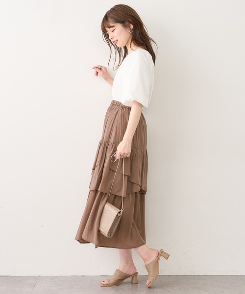 natural couture(ナチュラルクチュール)の「ランダムティアードおしゃれスカート(スカート・レディース・ブラック/アイボリー/モカ・FREE)」の9枚目の写真