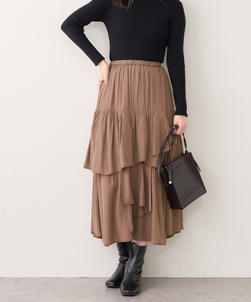 natural couture(ナチュラルクチュール)の「ランダムティアードおしゃれスカート(スカート・レディース・ブラック/アイボリー/モカ・FREE)」の5枚目の写真