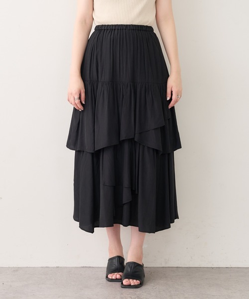natural couture(ナチュラルクチュール)の「ランダムティアードおしゃれスカート(スカート・レディース・ブラック/アイボリー/モカ・FREE)」の12枚目の写真