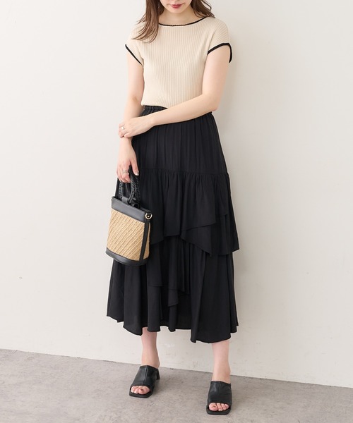 natural couture(ナチュラルクチュール)の「ランダムティアードおしゃれスカート(スカート・レディース・ブラック/アイボリー/モカ・FREE)」の19枚目の写真