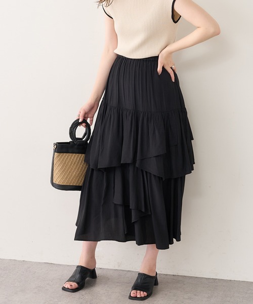 natural couture(ナチュラルクチュール)の「ランダムティアードおしゃれスカート(スカート・レディース・ブラック/アイボリー/モカ・FREE)」の4枚目の写真