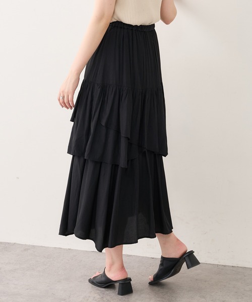 natural couture(ナチュラルクチュール)の「ランダムティアードおしゃれスカート(スカート・レディース・ブラック/アイボリー/モカ・FREE)」の16枚目の写真